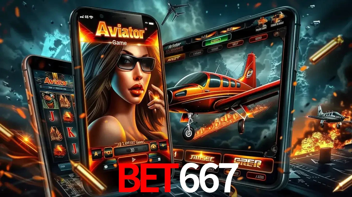 O popular jogo de apostas Aviator exibido em vários celulares e tablets, mostrando a interface emocionante e a ação de voo disponíveis para jogar agora no BET667.