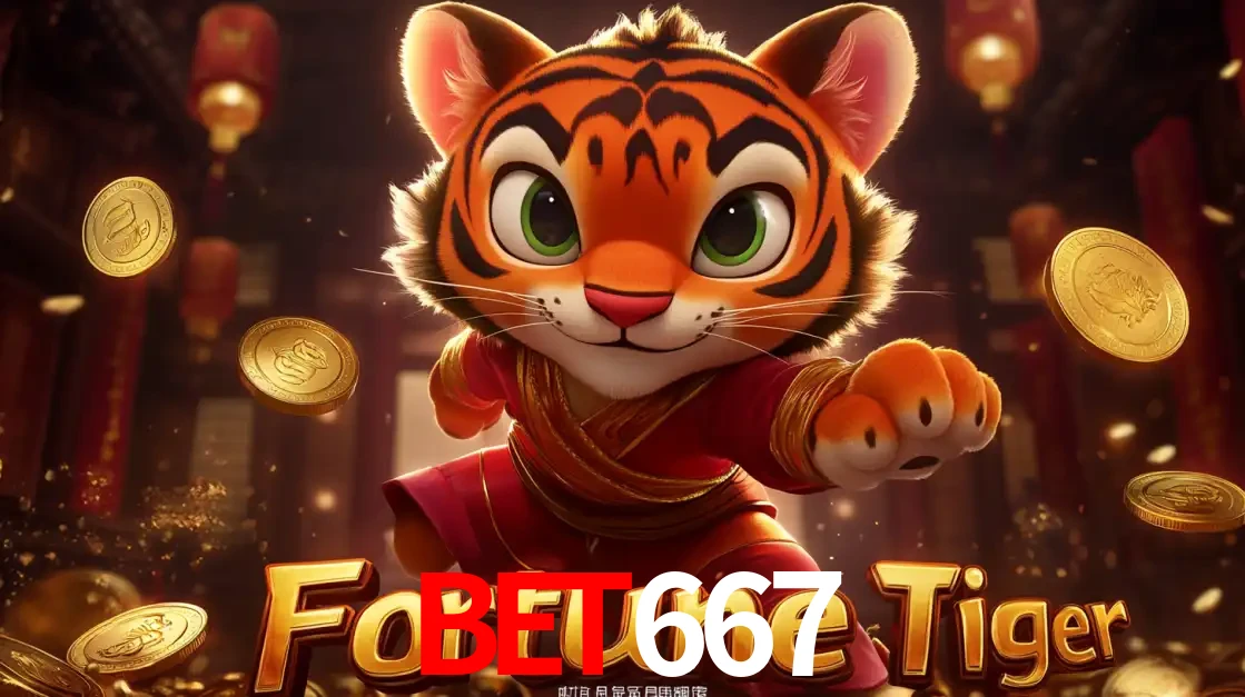 O carismático mascote do jogo de slot Fortune Tiger, um tigre fofo em pose de artes marciais, pronto para trazer sorte e multiplicadores de ganhos no cassino online BET667.